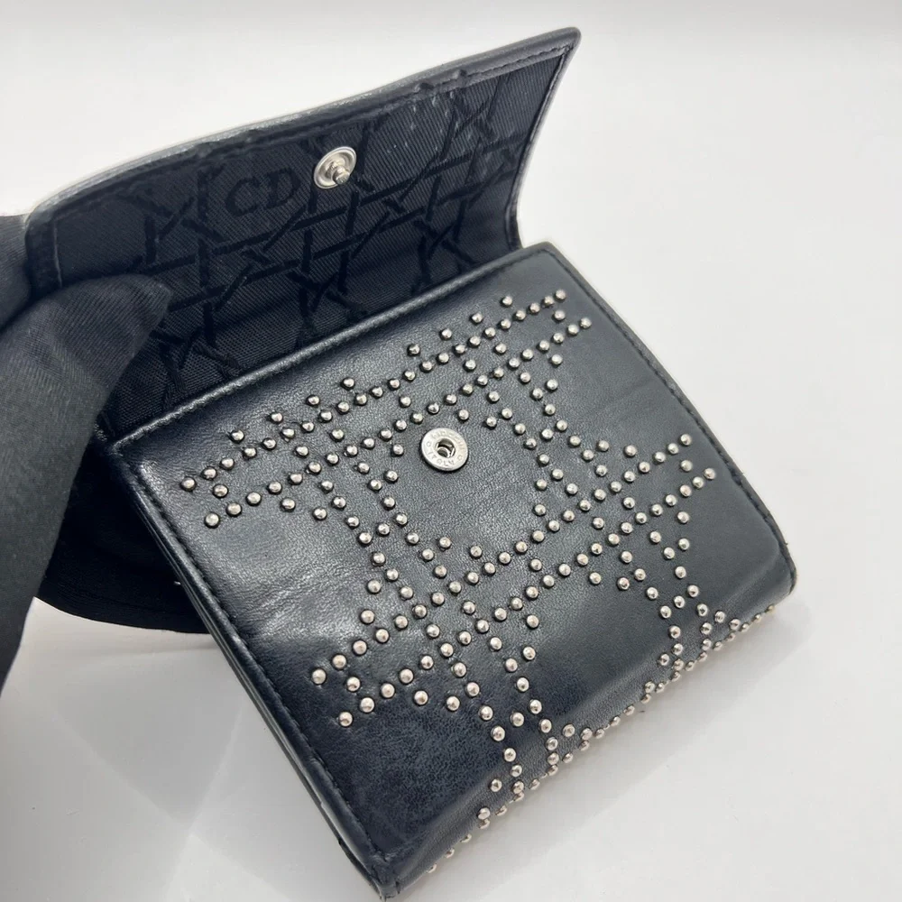Authentic Vintage Christian DIOR Black Leather Studded Compact Wallet